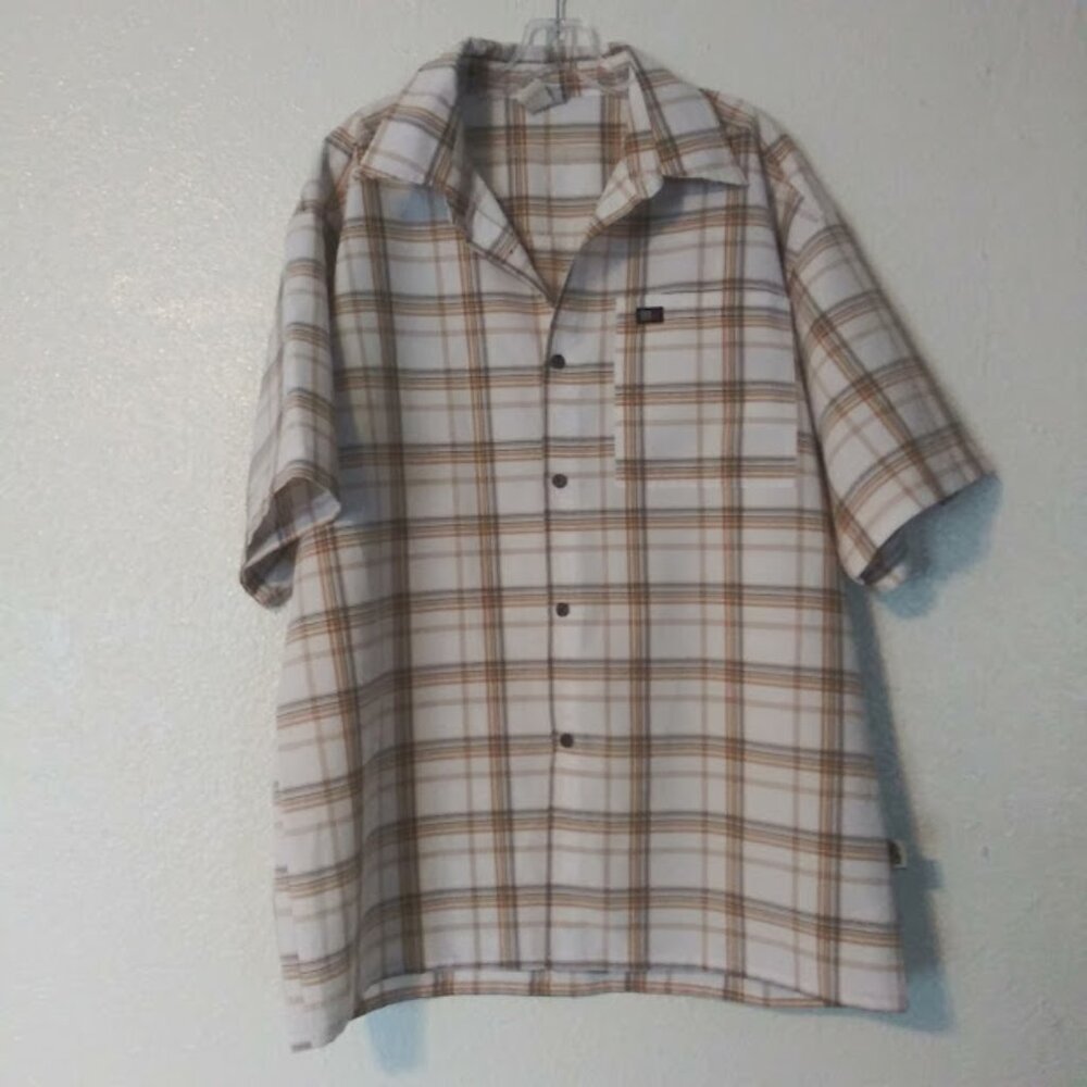 Oso Brand Men's size Large white, brown and black plaid print top